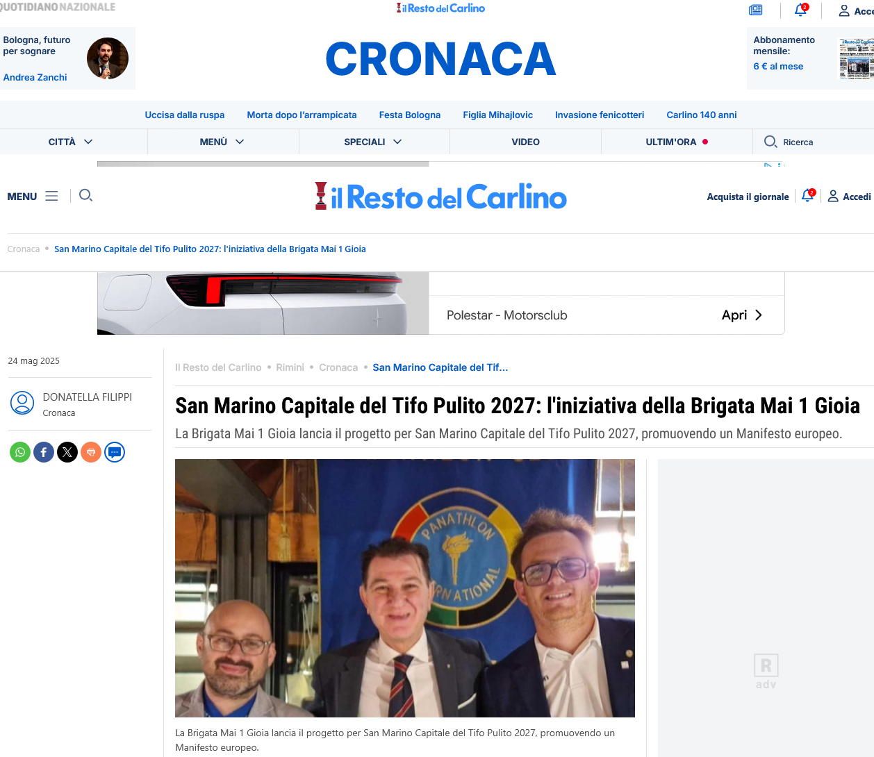 San Marino Capitale del Tifo Pulito: il progetto presentato al Panathlon