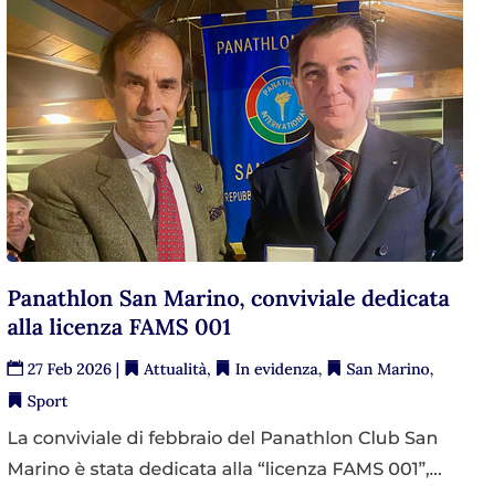Panathlon San Marino, conviviale dedicata alla licenza FAMS 001
