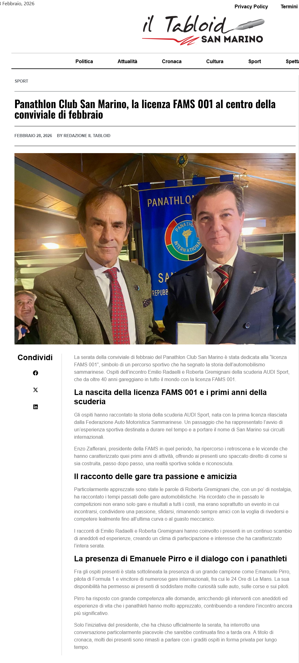 Rassegna stampa: la licenza FAMS 001