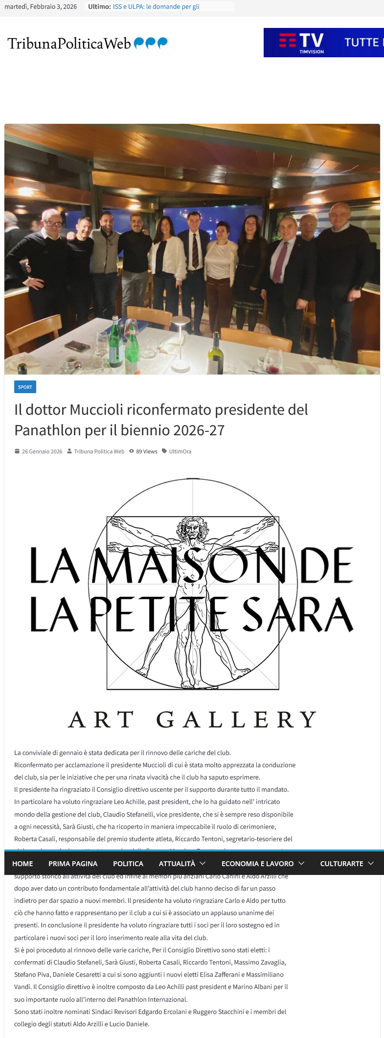 Rassegna stampa: le nomine del Panathlon di gennaio 2026